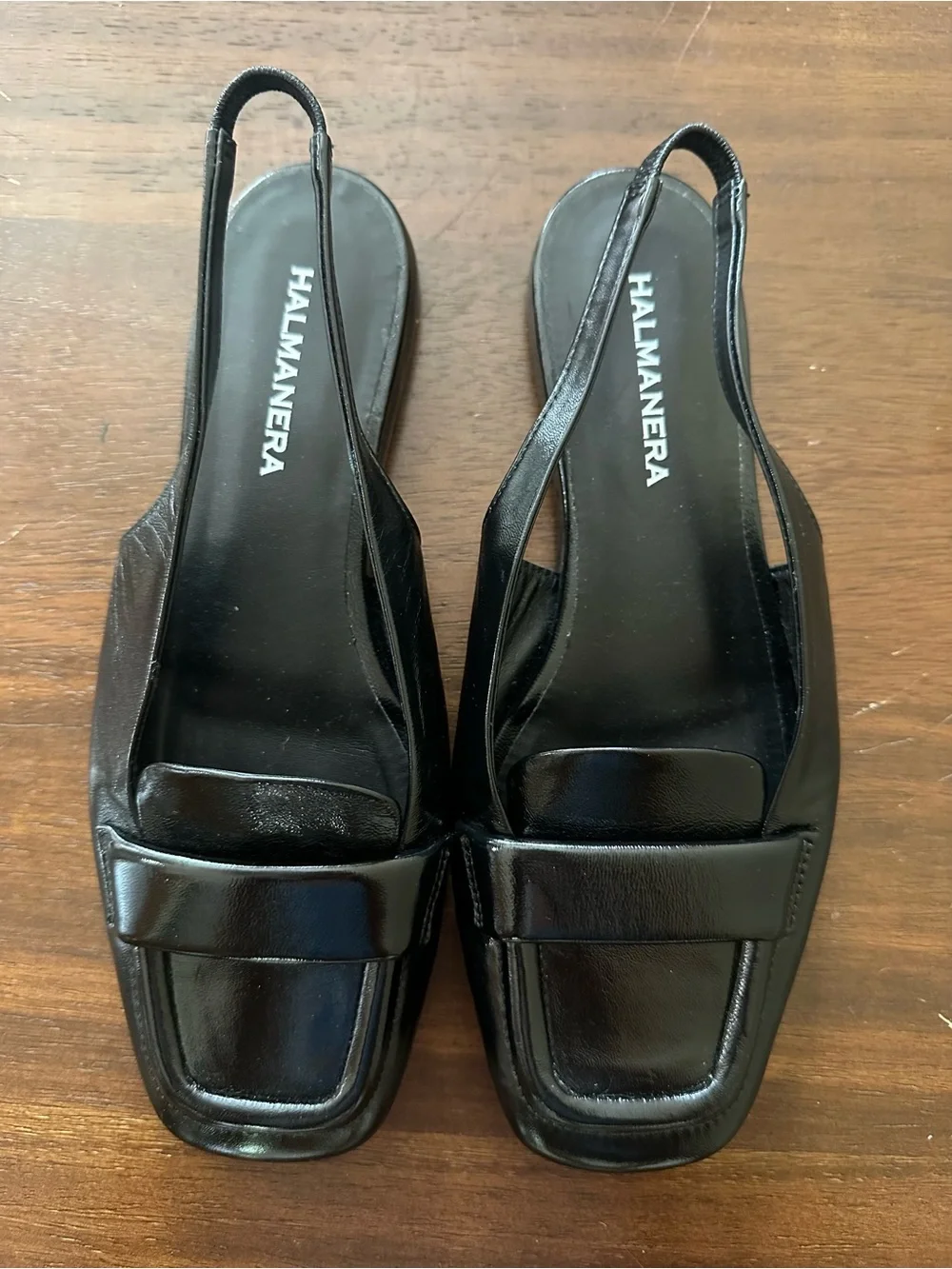 Halmanera Black Leather Slingback Loafers, Sz EU 38, US 7.5